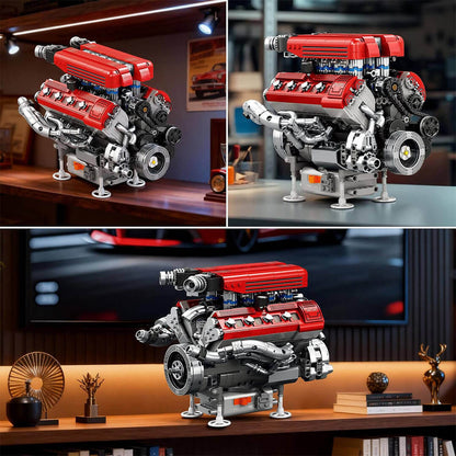 Trilumity Building Block Set: Motorised High-Revving V8 Italian Engine | Performance Engine Engineering | 1100-Piece
