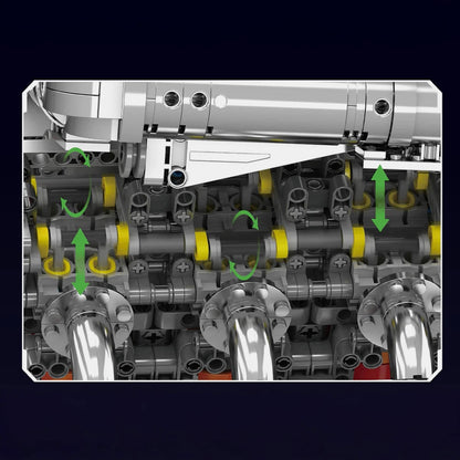 Trilumity Motorized Building Block Set: The Ultimate Chrome Twin Turbo V8 Engine & Gearbox (2899-Piece)