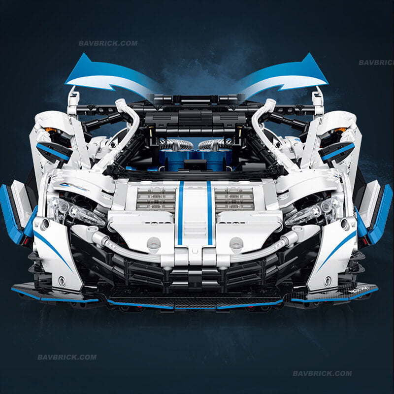 Trilumity Motorized Building Block Set: 1:10 Drifting Edition British Hybrid Hypercar | Remote-Controlled British Supercar | Metallic White Paint