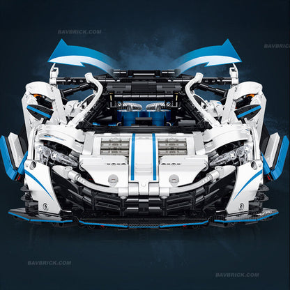 Trilumity Motorized Building Block Set: 1:10 Drifting Edition British Hybrid Hypercar | Remote-Controlled British Supercar | Metallic White Paint
