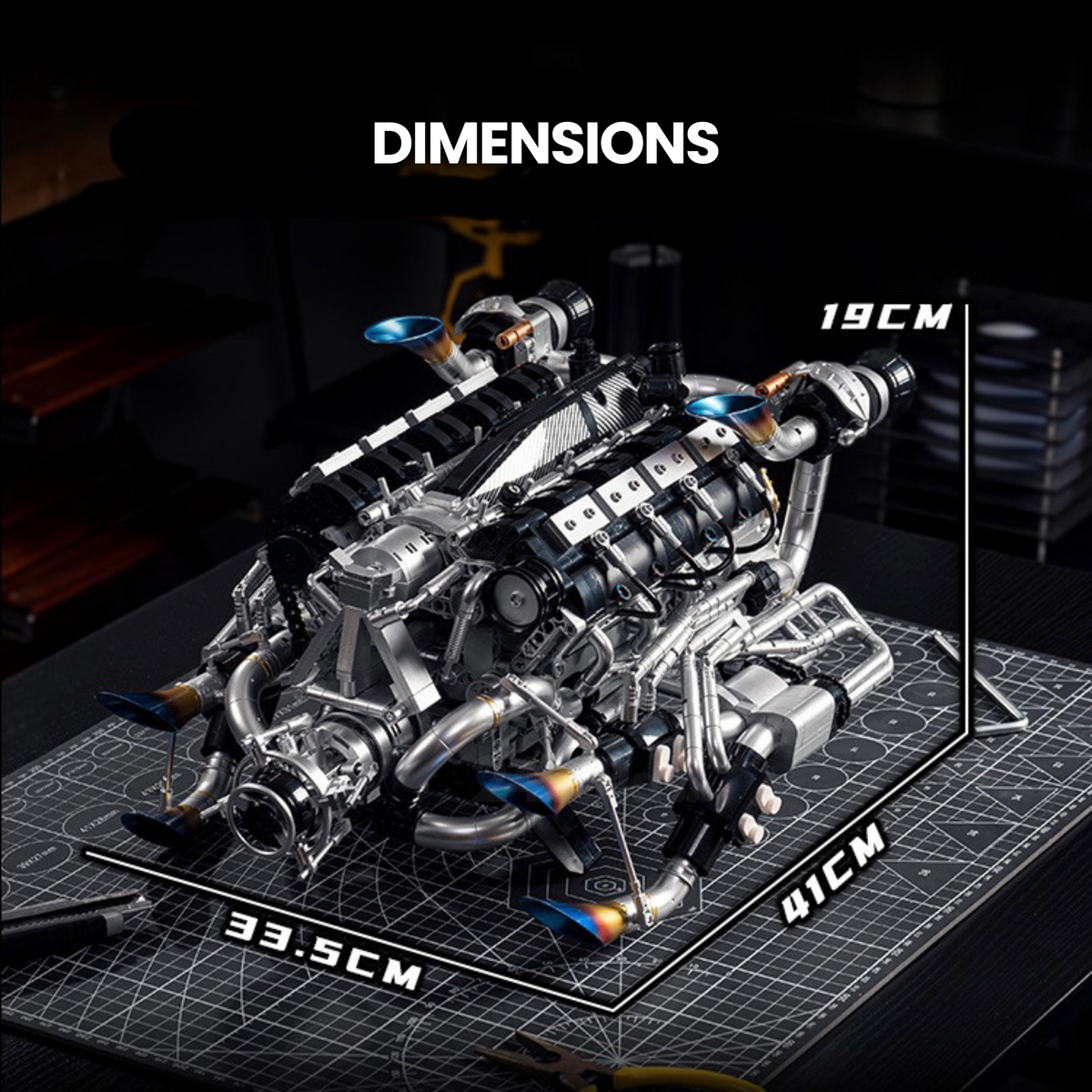 Trilumity Building Block Set: Burnt Blue V8 Performance Engine | Premium Motorised Engine Model | 1:8 Scale | 2774-Piece