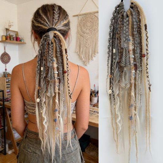 Trilumity Dreadlock Ponytail in Gold, front view