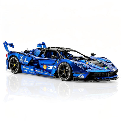 Trilumity Motorized Building Block Set: 1:8 The Ultimate Italian Hybrid Hypercar Evo | Matte Sapphire Blue Custom Edition (4058Piece)