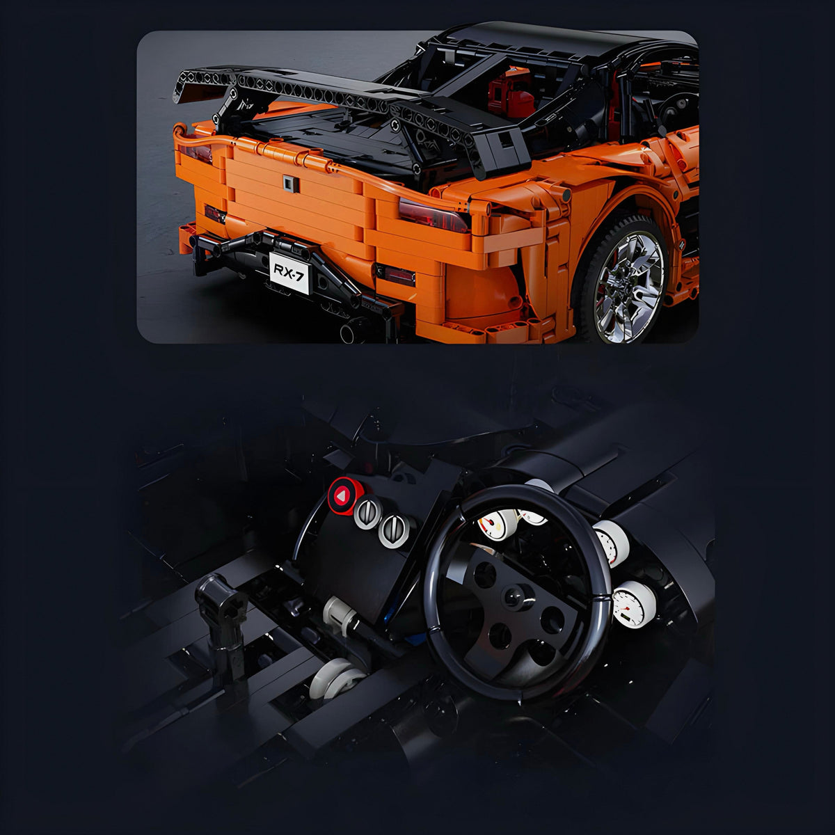 Trilumity Building Block Set: 1: 8 Mazda Rx-7 with Remote Control, Front and Rear Lights, All Printed Exterior Parts Without Stickers (3305-Piece)