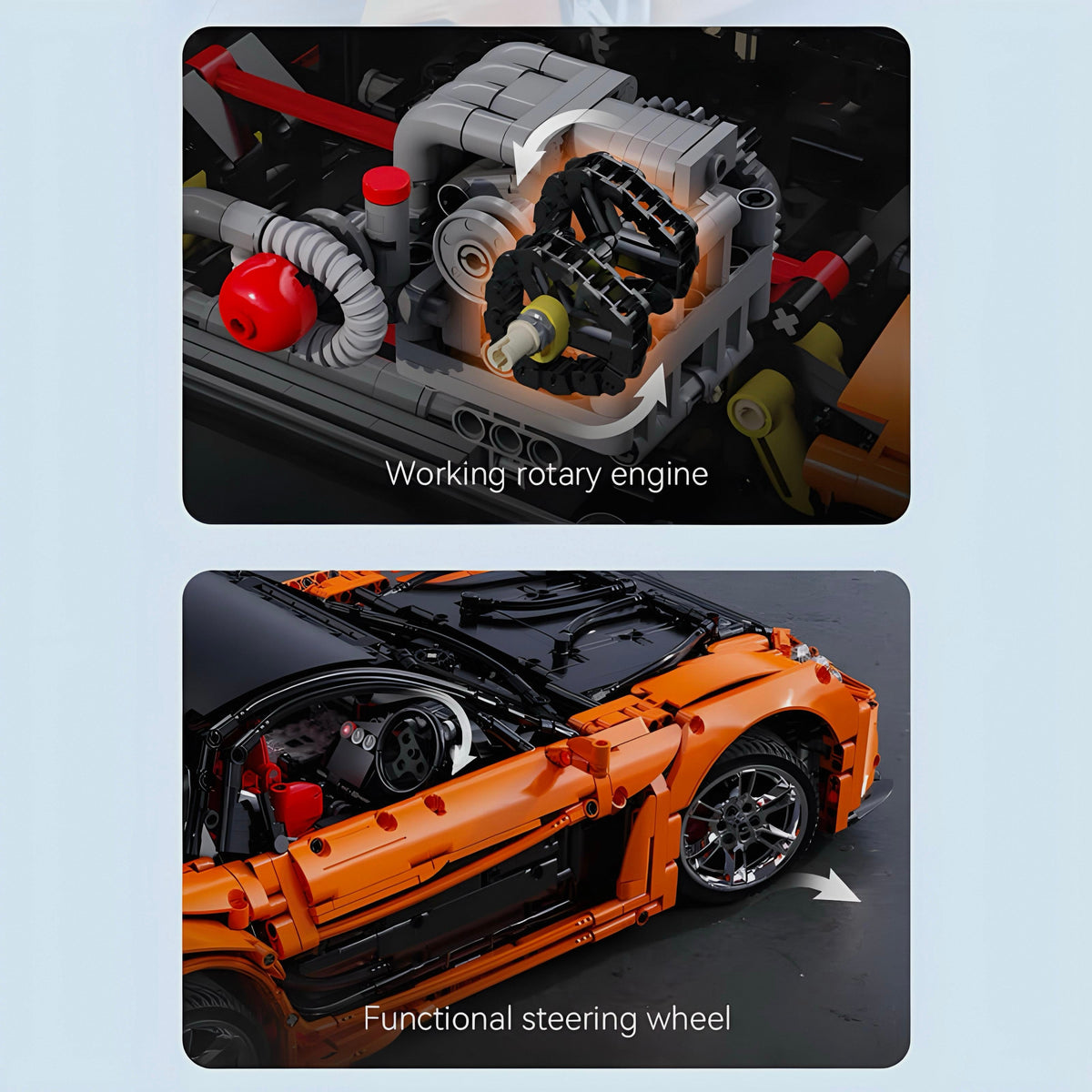 Trilumity Building Block Set: 1: 8 Mazda Rx-7 with Remote Control, Front and Rear Lights, All Printed Exterior Parts Without Stickers (3305-Piece)