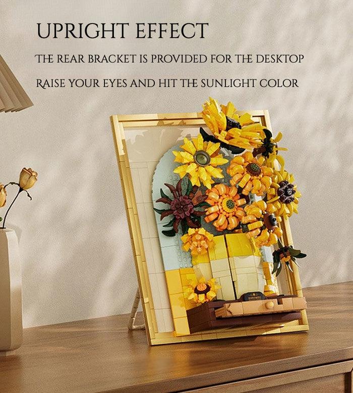Trilumity Sunflower Flower Set with Sensor Light, 3D Sunflower Van Gogh Painting Frame Wall Art Crafts Building Block Set, 1,166-Piece