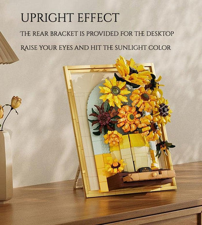 Trilumity Sunflower Flower Set with Sensor Light, 3D Sunflower Van Gogh Painting Frame Wall Art Crafts Building Block Set, 1,166-Piece
