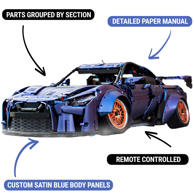 Trilumity Motorized Building Block Set: Nissan GTR Limited Edition Wide-Body Low-Slung Supercar(2389-Piece)