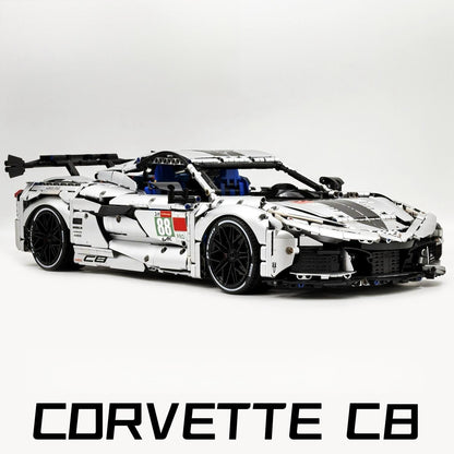 Trilumity Building Block Set: 1: 8 Corvette C8 Supercar Building Sets, Matte Silver Customized Edition (3788-Piece)