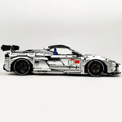 Trilumity Building Block Set: 1: 8 Corvette C8 Supercar Building Sets, Matte Silver Customized Edition (3788-Piece)