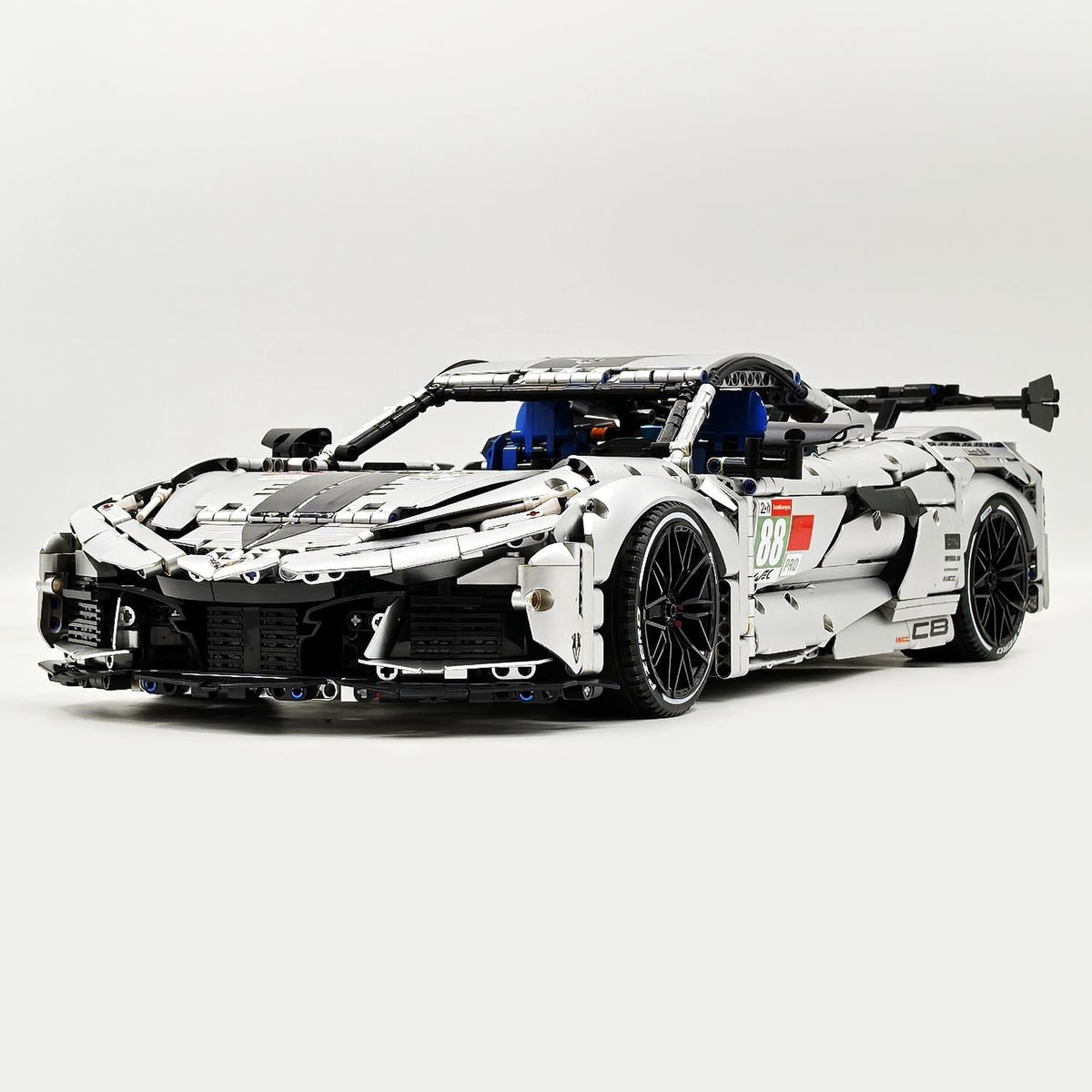 Trilumity Building Block Set: 1: 8 Corvette C8 Supercar Building Sets, Matte Silver Customized Edition (3788-Piece)