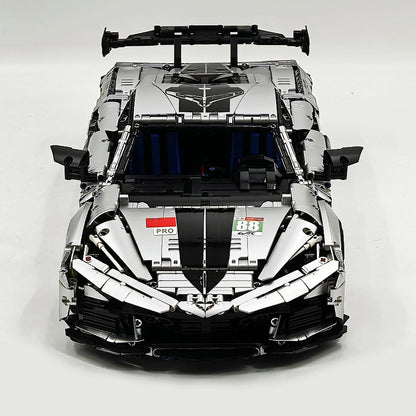 Trilumity Building Block Set: 1: 8 Corvette C8 Supercar Building Sets, Matte Silver Customized Edition (3788-Piece)