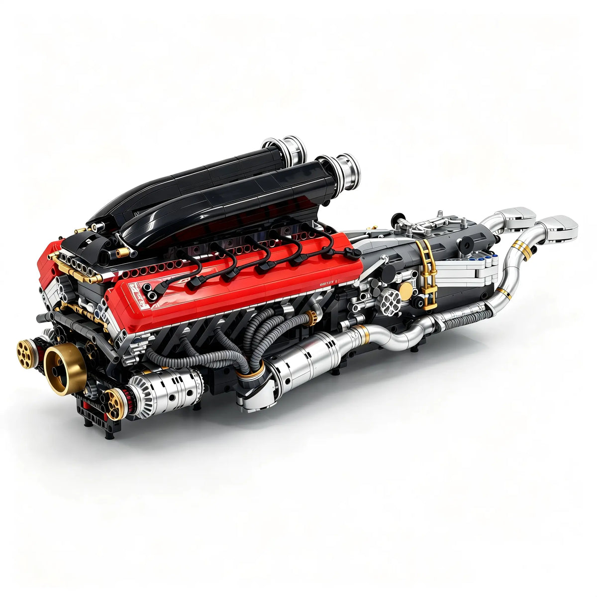 Trilumity Building Block Set: Motorized Large Ferrari Sp3 V12 Engine | 12-Cylinder Prancing Horse Engine Package (2155-Piece)