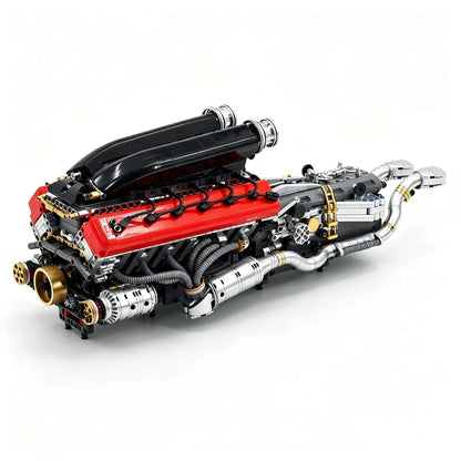 Trilumity Building Block Set: Motorized Large Ferrari Sp3 V12 Engine | 12-Cylinder Prancing Horse Engine Package (2155-Piece)