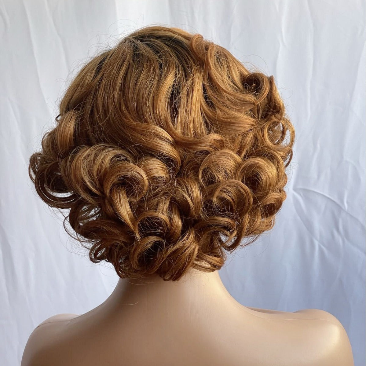 Trilumity Curly Lace Front Wig in Honey Blonde, side profile