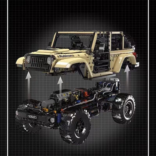Trilumity Jeep Wrangler Off-Road Pickup with Remove Control, Electric Telescopic Hook Building Block Set, 1:6 Scale, Remote Control, 3,621-Piece