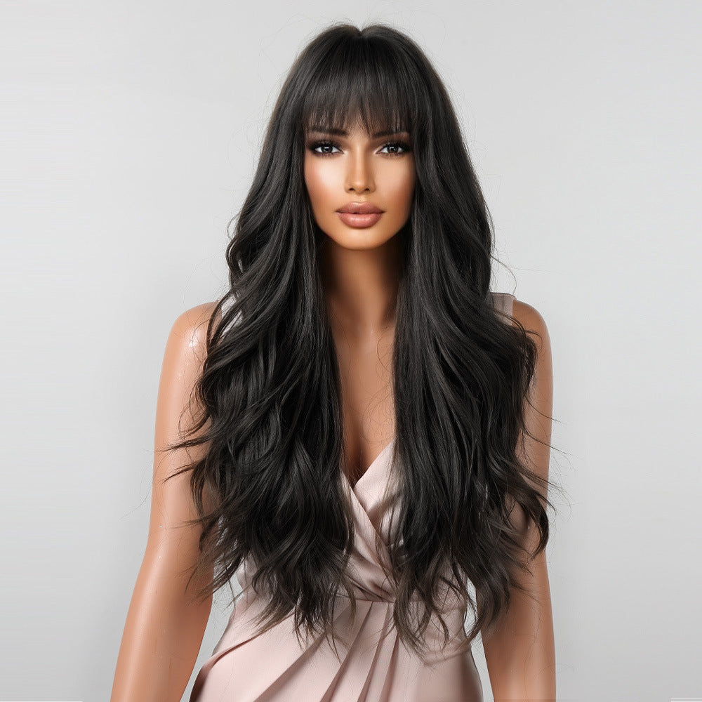 Trilumity Loose Wave Wig with Bangs in Black, front view