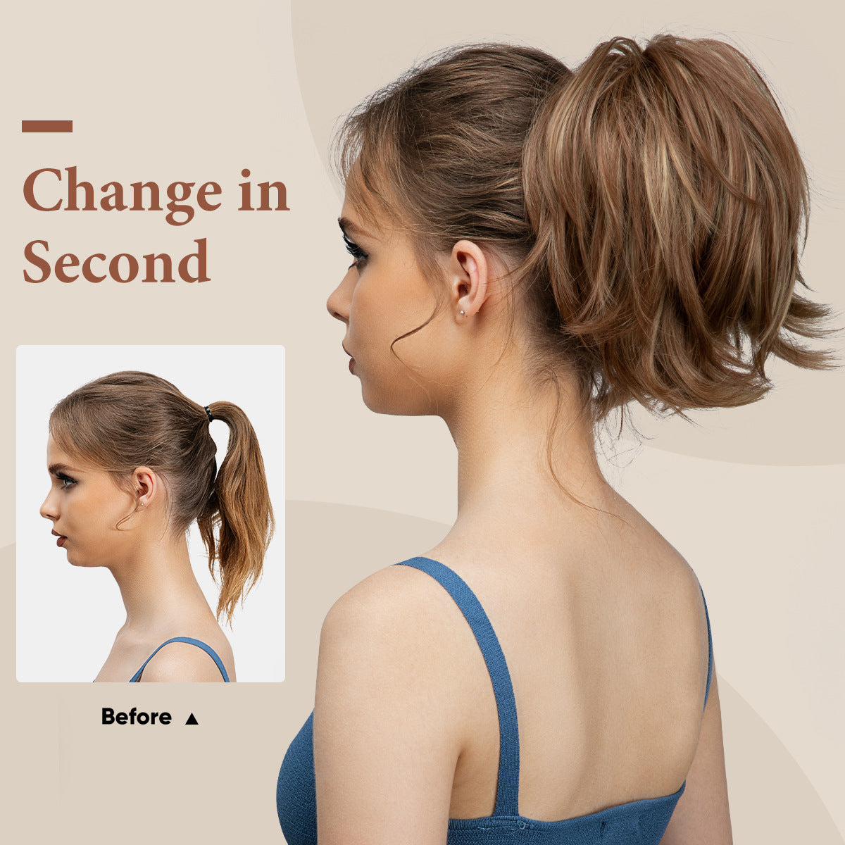 Trilumity Curly Ponytail in 1B, front view