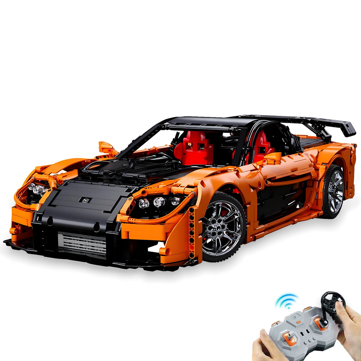 Trilumity Building Block Set: 1: 8 Mazda Rx-7 with Remote Control, Front and Rear Lights, All Printed Exterior Parts Without Stickers (3305-Piece)