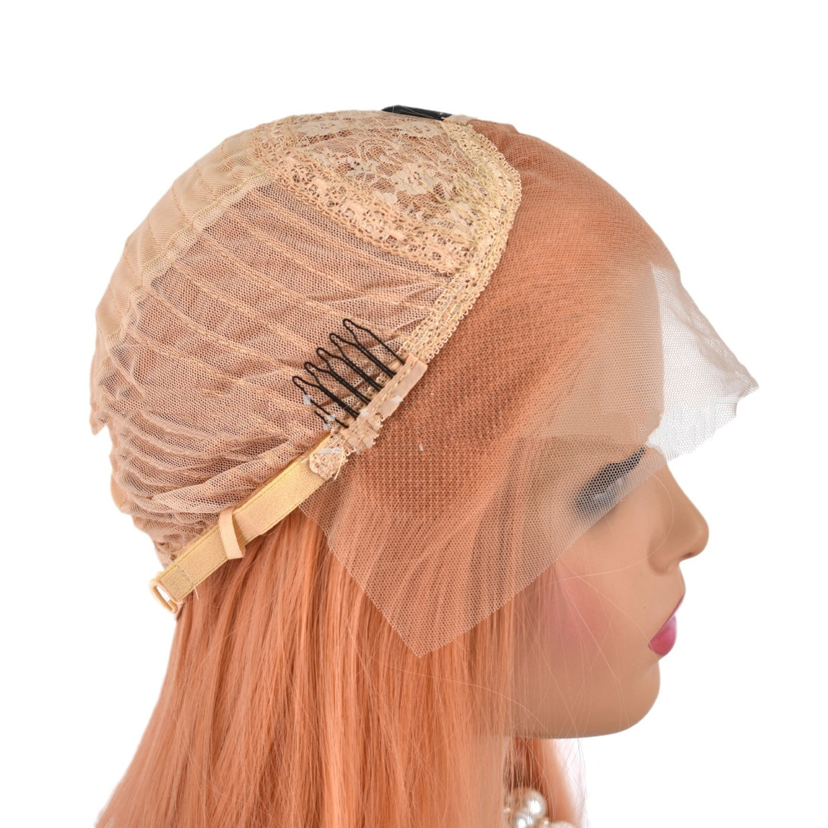 Trilumity Straight Lace Front Wig in Orange, cap and adjustable band construction