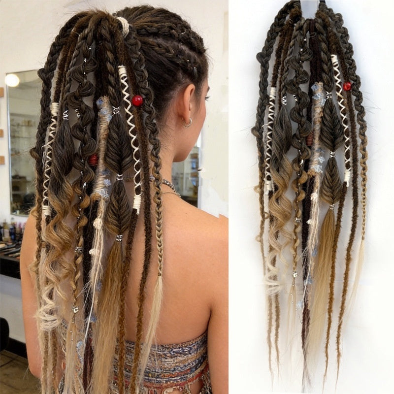 Trilumity Dreadlock Ponytail in Gold, hair texture close-up