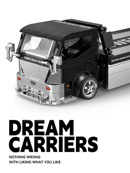 Trilumity Building Block Set: 1:24 Flatbed Truck | Premium Display Stand (544-Piece)