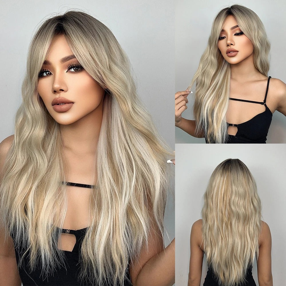 Trilumity Curly Wig with Bangs in White, back view