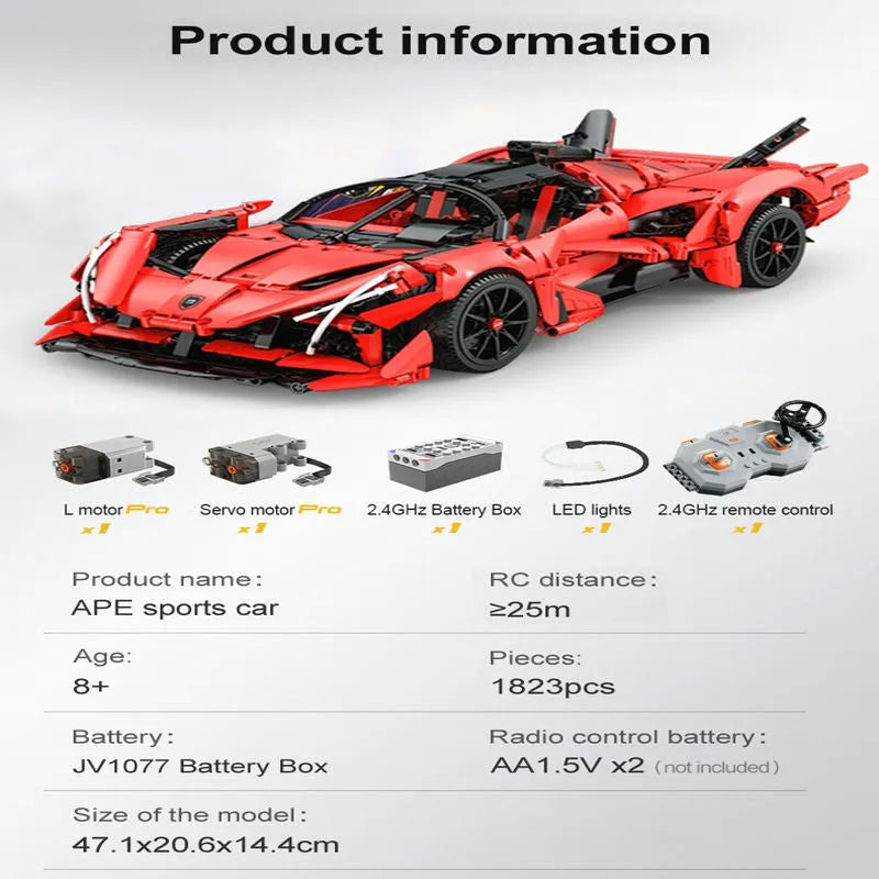 Cada MOC Building Block Set: RC Motorized APE Racing Hyper Car C63005, Model C63005PF