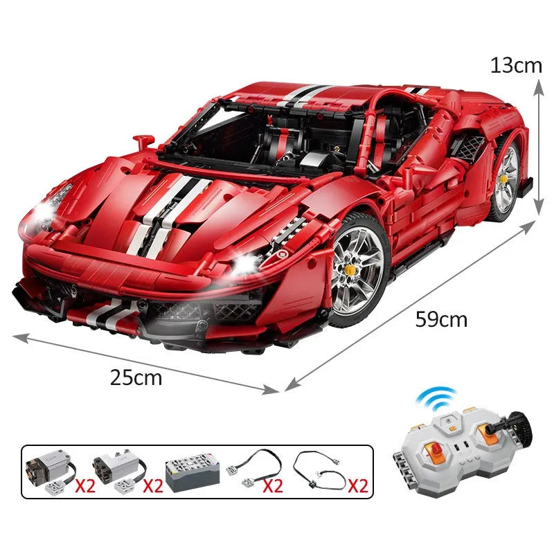 Cada MOC Building Block Set: RC Motorized Ferrari 488 Racing Sports Car, Model C61042