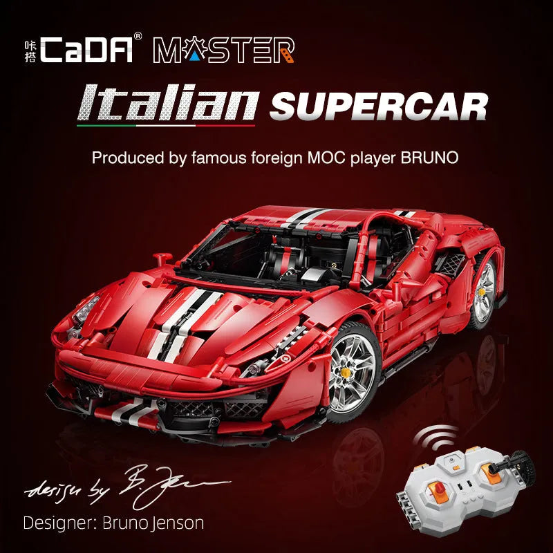 Cada MOC Building Block Set: RC Motorized Ferrari 488 Racing Sports Car, Model C61042