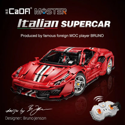 Cada MOC Building Block Set: RC Motorized Ferrari 488 Racing Sports Car, Model C61042