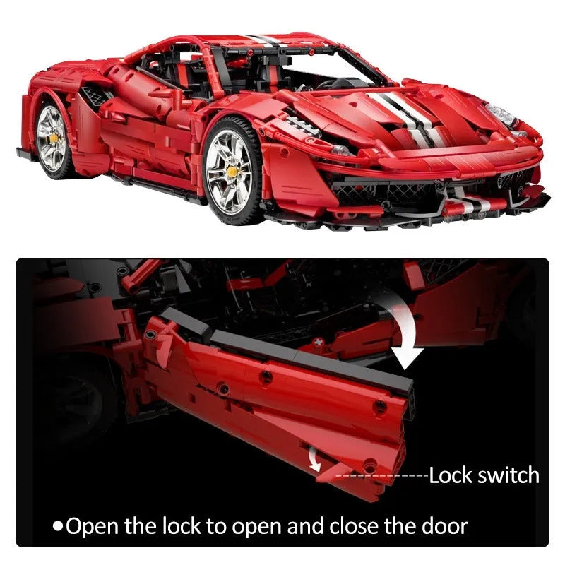 Cada MOC Motorized Building Block Set: Ferrari 488 Super Racing Sports Car, Model C61043