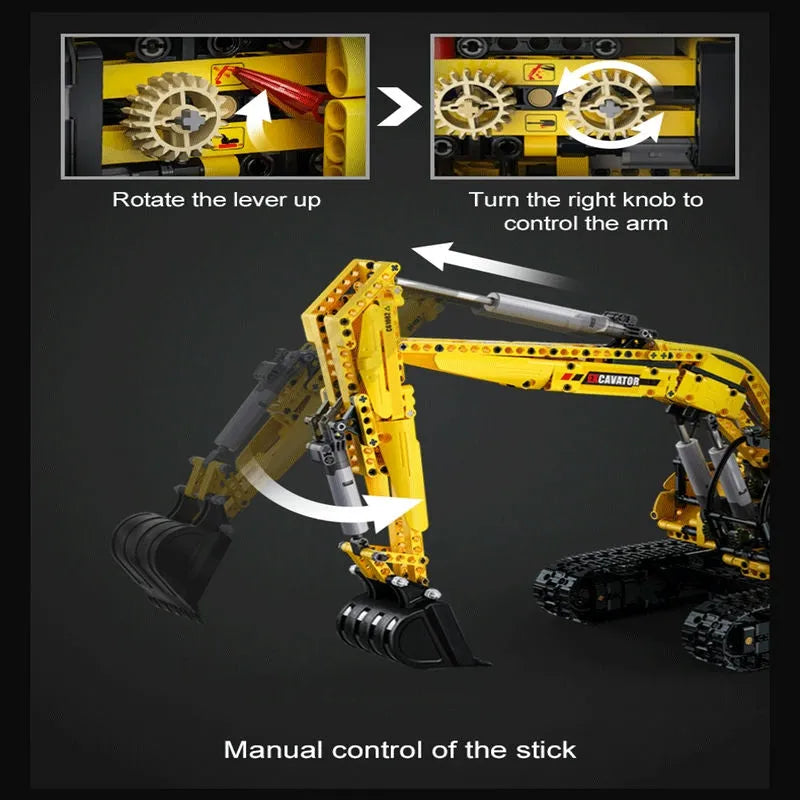 Cada MOC Motorized Building Block Set: Functional Crawler Excavator, Model C61082