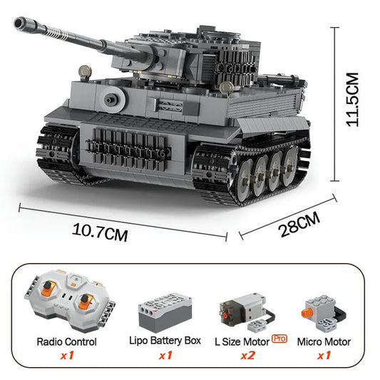 Cada MOC Building Block Set: WW2 Motorized RC Tiger Battle Tank, Model C61071