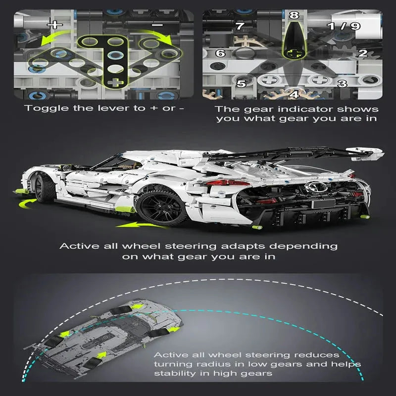 Cada MOC Motorized Building Block Set: Fantasma Supercar Racing Sports Car