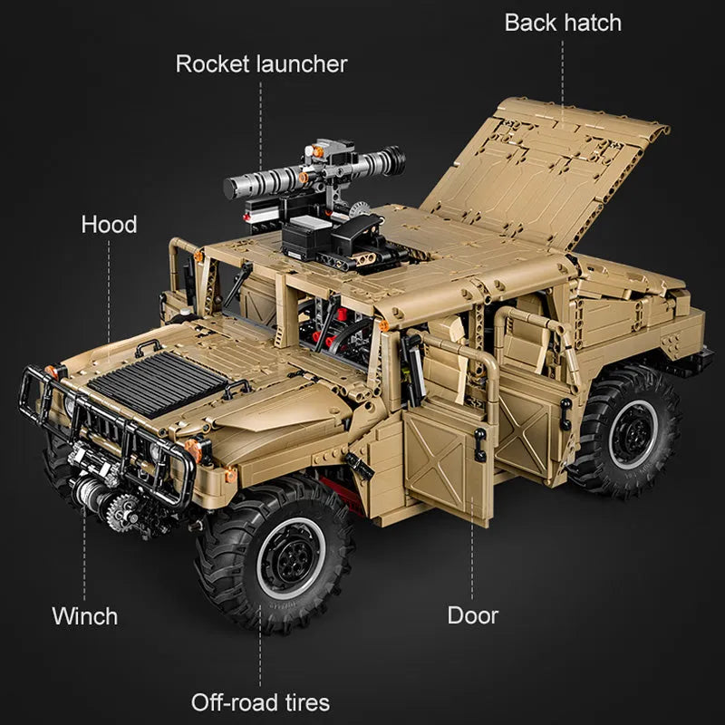 Cada MOC Motorized Building Block Set: Humvee H1 Military Armored Car, Model C61036