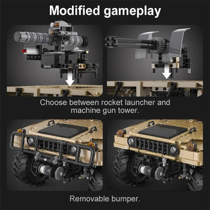 Cada MOC Motorized Building Block Set: Humvee H1 Military Armored Car, Model C61036