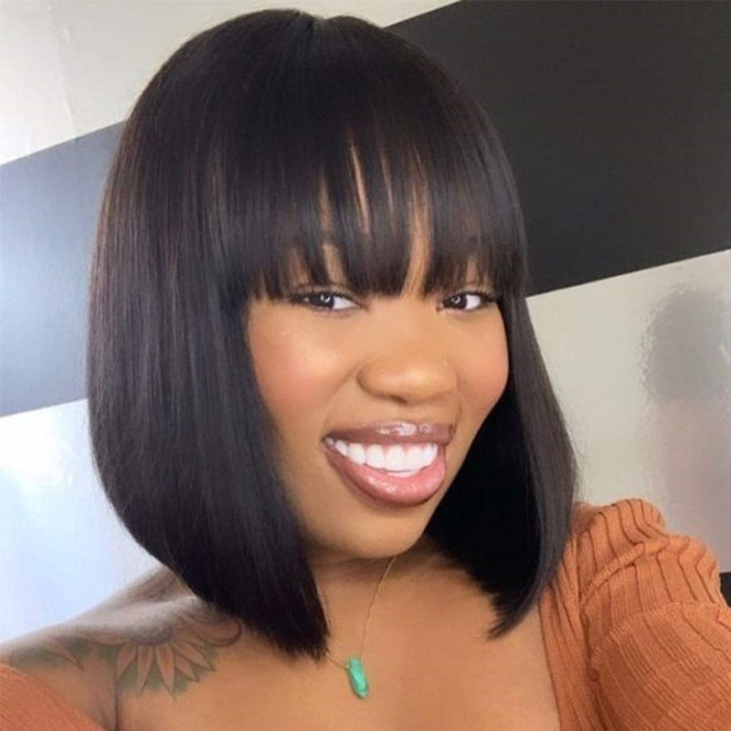 Trilumity Straight Wig with Bangs in Light Brown, back view