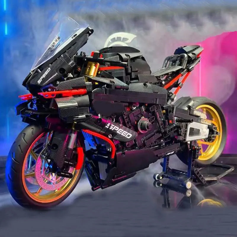 MOC Building Block Set: BMW M1000RR Black Warrior Motorcycle BM002