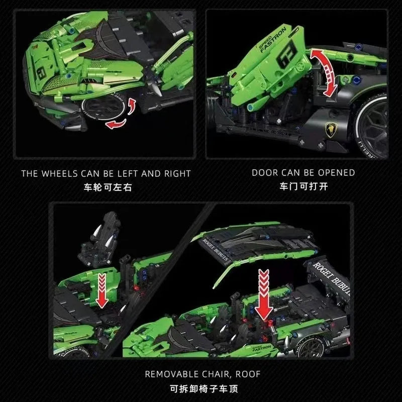 MOC Motorized Building Block Set: C019 Lambo Concept Roadster Sports Car