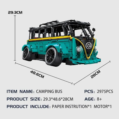 MOC Motorized Building Block Set: C021 Tech T2 Low Pitched RC Camper Bus Van, Model C021PF