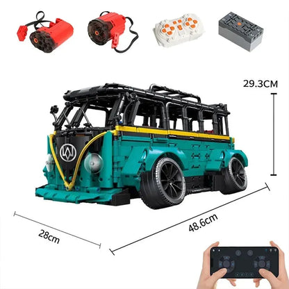 MOC Motorized Building Block Set: C021 Tech T2 Low Pitched RC Camper Bus Van, Model C021PF
