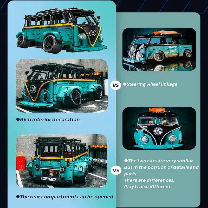 MOC Motorized Building Block Set: T2 Low Pitched Camping Bus C021
