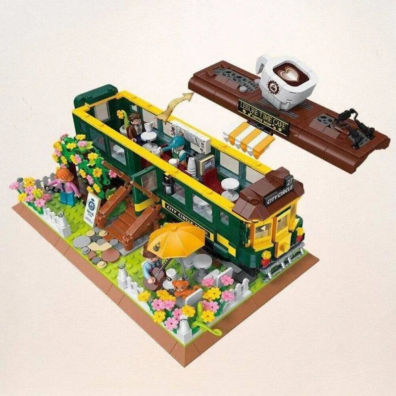 MOC Building Block Set: Experts Train Coffee House Modular MINI, Model DZ6002