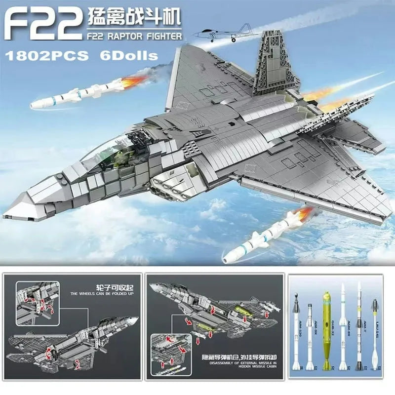 MOC Building Block Set: Aircraft F22 Raptor Fighter Jet, Model LY9002