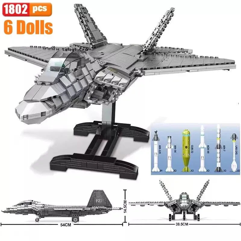 MOC Building Block Set: Aircraft F22 Raptor Fighter Jet, Model LY9002