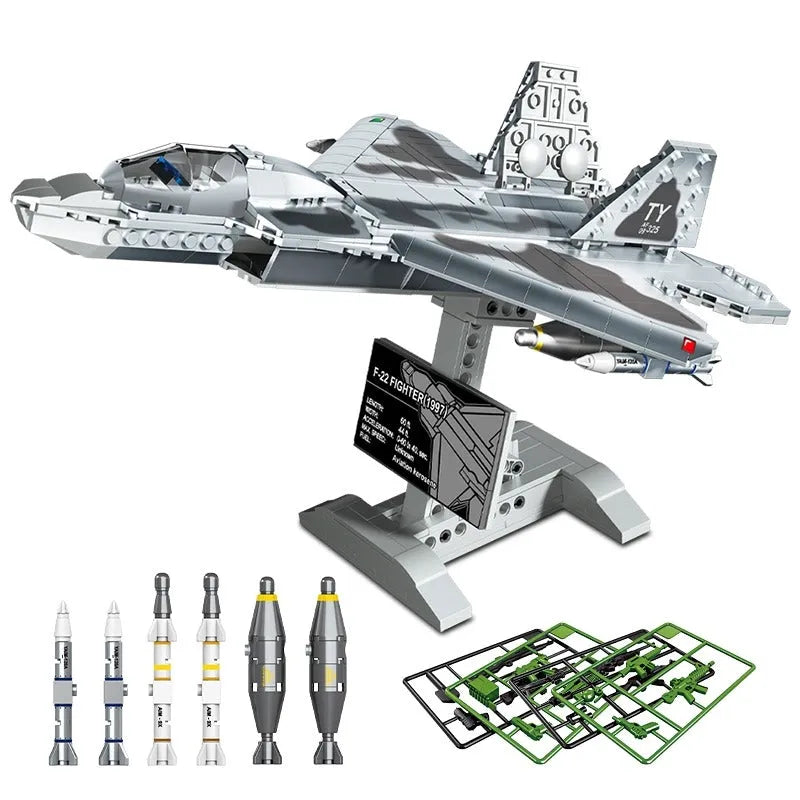 MOC Building Block Set: F-22 Raptor Fighter Plane, Model SX88001
