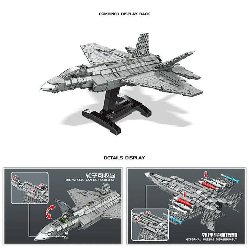 MOC Building Block Set: F-35 Aircraft Lightning Fighter Jet, Model LY9003