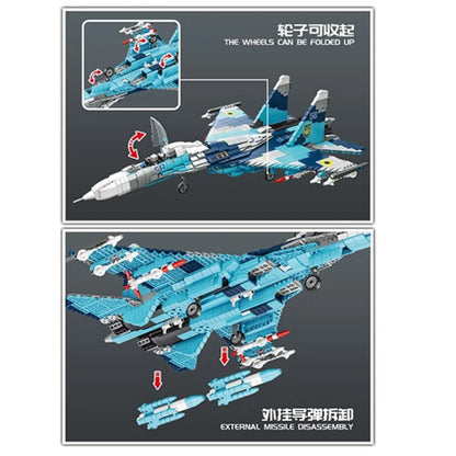 MOC Building Block Set: WW2 Aircraft SU-27 Fighter Jet, Model LY9004