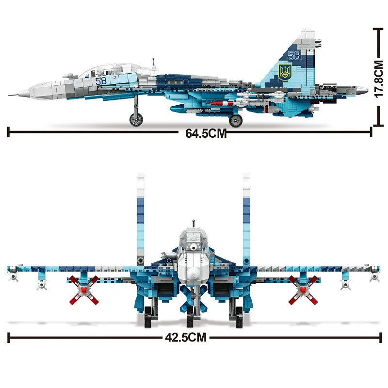MOC Building Block Set: WW2 Aircraft SU-27 Fighter Jet, Model LY9004